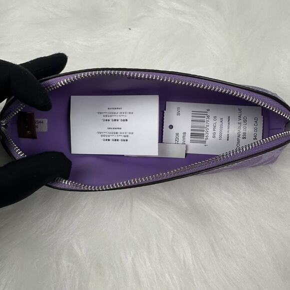 Coach Pencil Case In Signature Canvas In Silver / Iris Purple CZ206 NWT - Picture 2 of 4